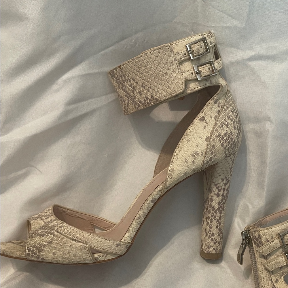 Vince Camuto High-Heel Ankle Strap Sandals in Neutral Snake Print